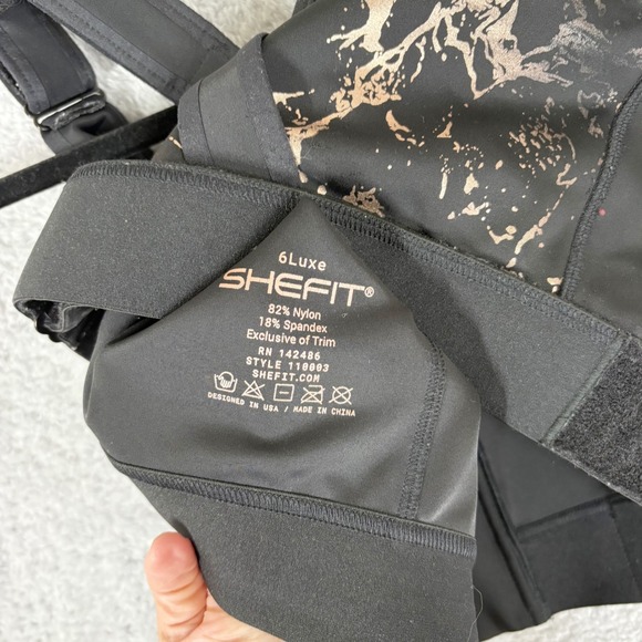 SHEFIT Flex Sports Bra Plus Size 6X Black Gold Adjustable Wire Free Med Support - Picture 4 of 6